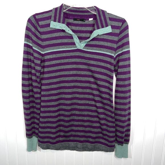 Lux Pullover Sweater Women Medium Purple And Gray Long Sleeve Preppycore Classic - Picture 2 of 11